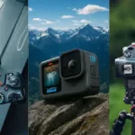 مقایسه دوربینهای اکشن، DSLR و میرورلس در ۲۰۲۵: تفاوتها و بهترین انتخابها 8 عکسی از سه نوع دوربین کنار هم