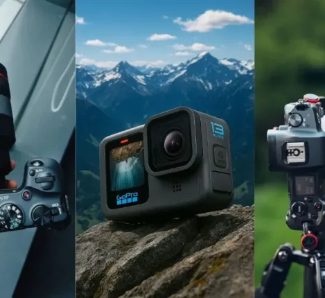 مقایسه دوربینهای اکشن، DSLR و میرورلس در ۲۰۲۵: تفاوتها و بهترین انتخابها 49 عکسی از سه نوع دوربین کنار هم