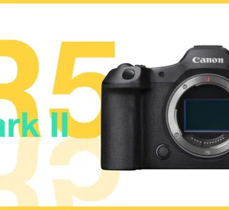 نمای روبه‌روی دوربین کانن EOS R5 Mark II.