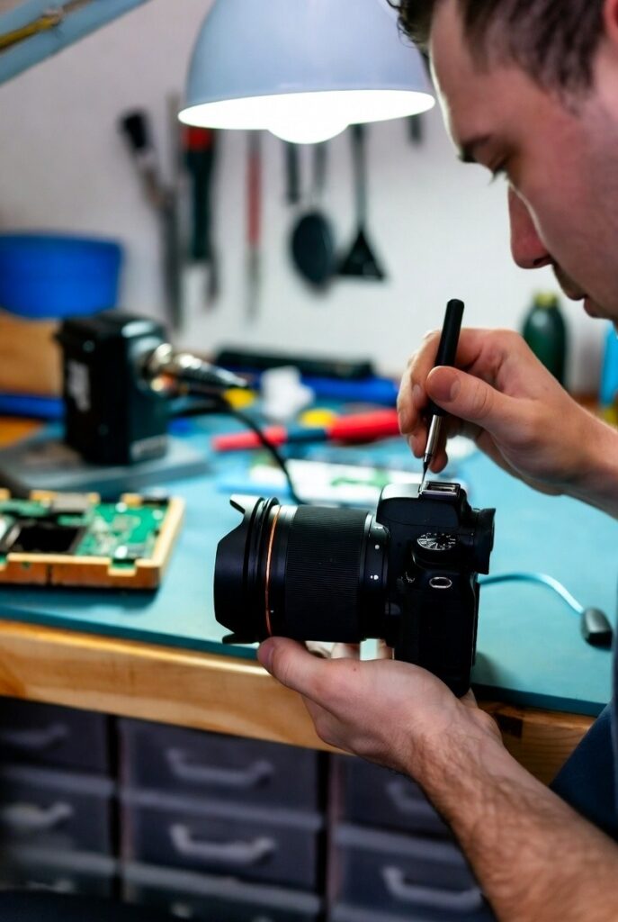 قیمت تعمیر کانن (canon) — راهنمای جامع تعرفه و برآورد هزینه 4 یک کاربر در حال تماس تلفنی با مرکز مشاوره ایدهآل دوربین