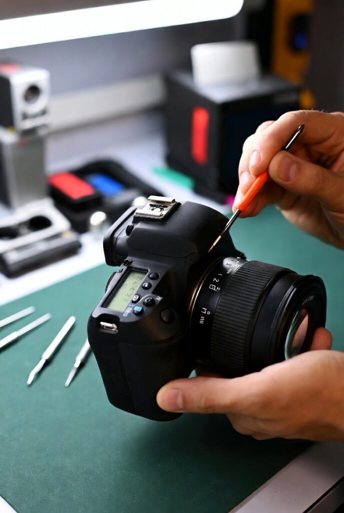 کارشناس در حال توضیح نتایج تشخیص به مشتری در مرکز ایده‌آل دوربین