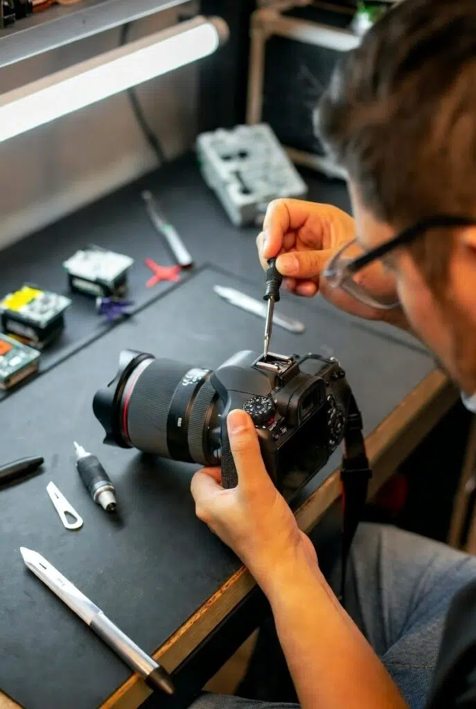 مشتری در حال دریافت مشاوره تلفنی از کارشناس ایده‌آل دوربین