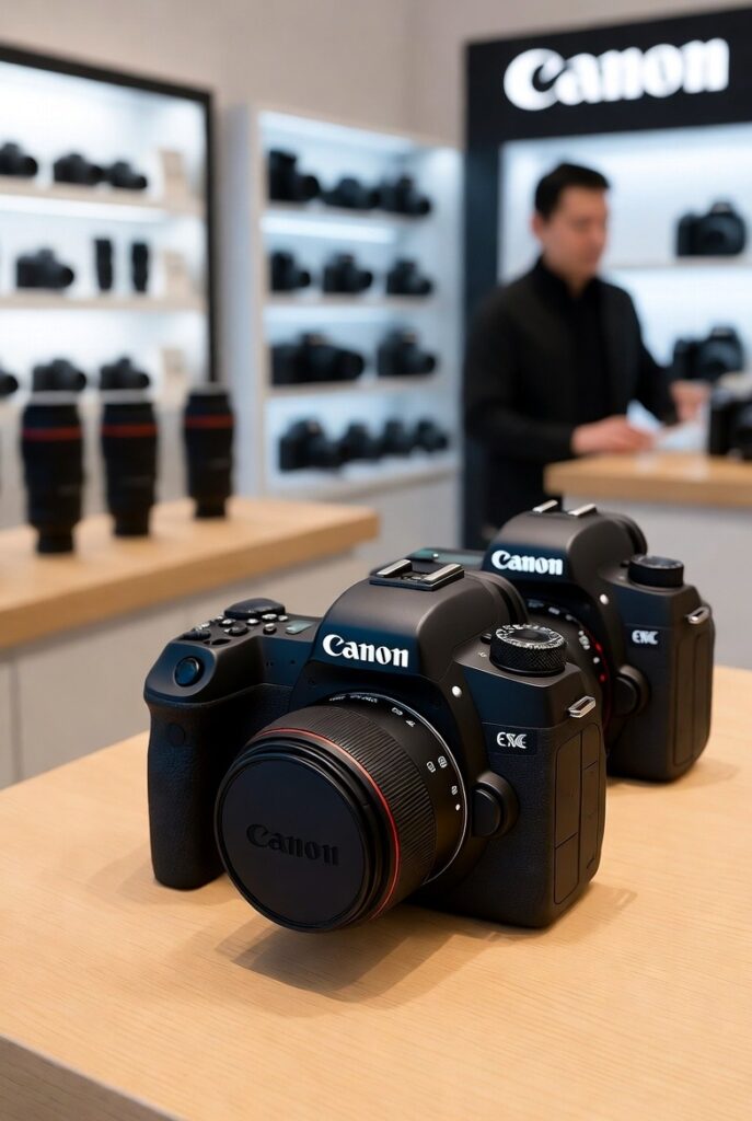 مشتری در حال تحویل دوربین به همراه کارت گارانتی در مرکز ایده‌آل دوربین