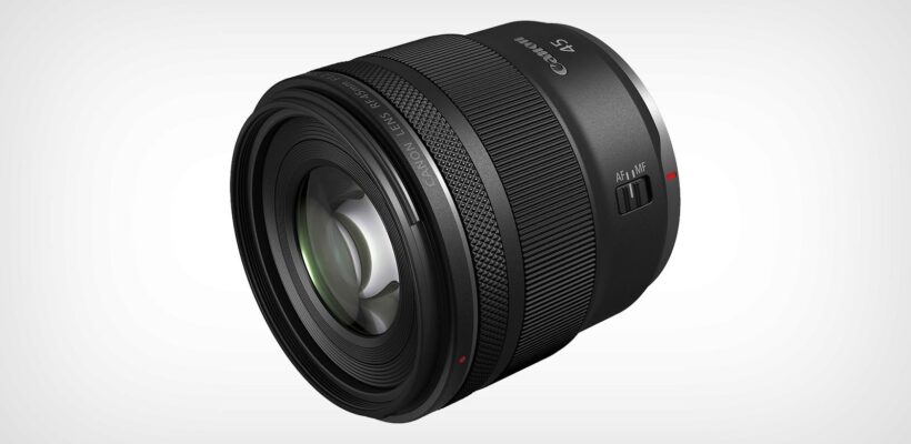 لنز Canon RF 45mm f/1.2 STM روی پس‌زمینه سفید