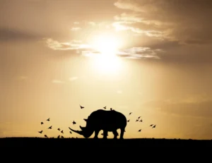 یک کرگدن در حال راه رفتن 