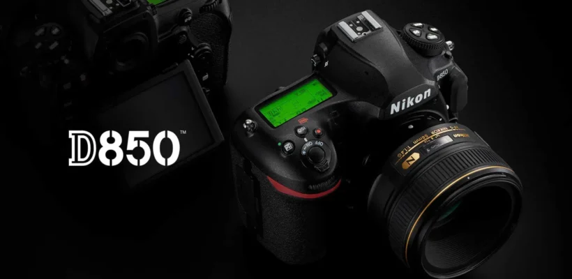 D850 Alt Text: دوربین DSLR نیکون D850 با لنز متصل