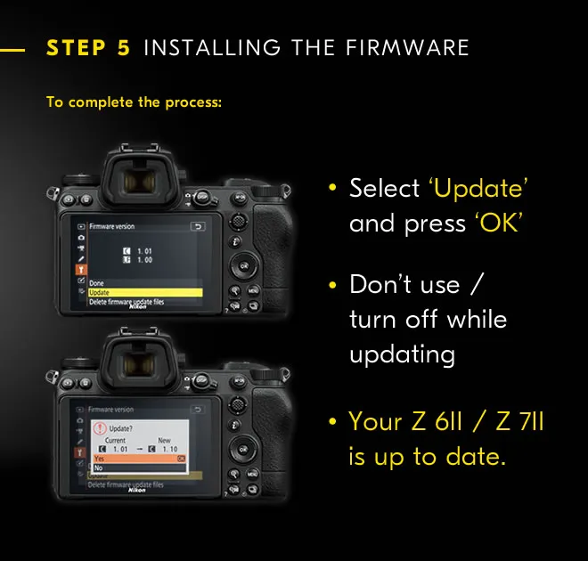 تصویر از صفحه اتمام آپدیت فرمور در نمایشگر دوربین نیکون 
