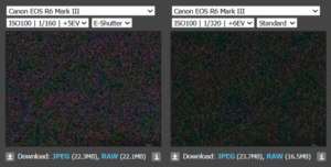 بررسی تخصصی سنسور کانن EOS R6 Mark III: تحلیل داینامیک رنج و عملکرد در ISO بالا 7 مقایسه ۱۰۰٪ یک ناحیه سایه از تصویر گرفته شده با R6 Mark III و R6 Mark II در ISO 51,200.