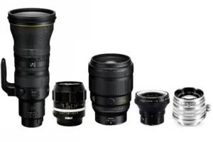 مجموعه‌ای از لنزهای مختلف نیکون 